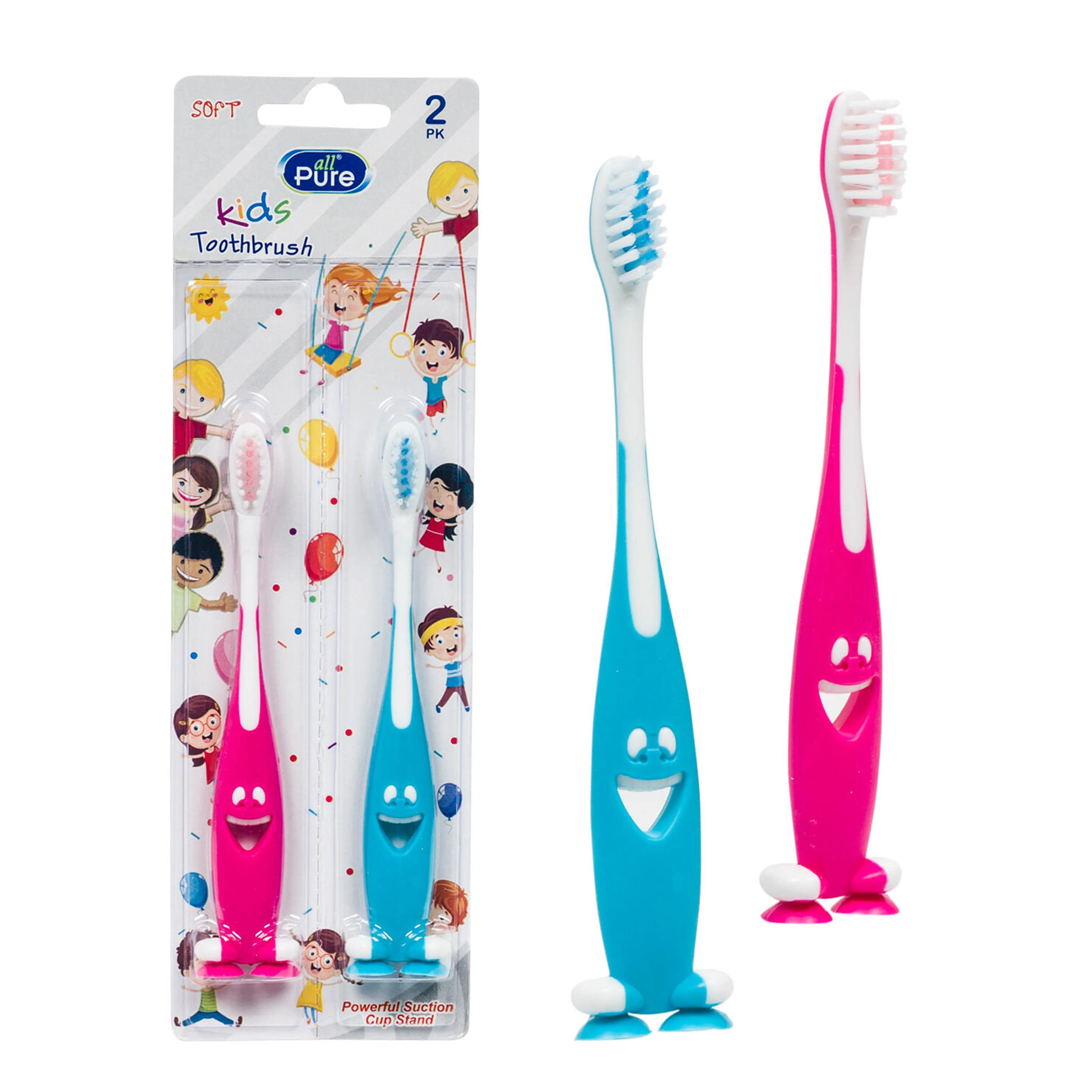 6 Set Happy Smiley Toothbrush Set Suction Cup Stand Soft Bristles Kids Oral Care