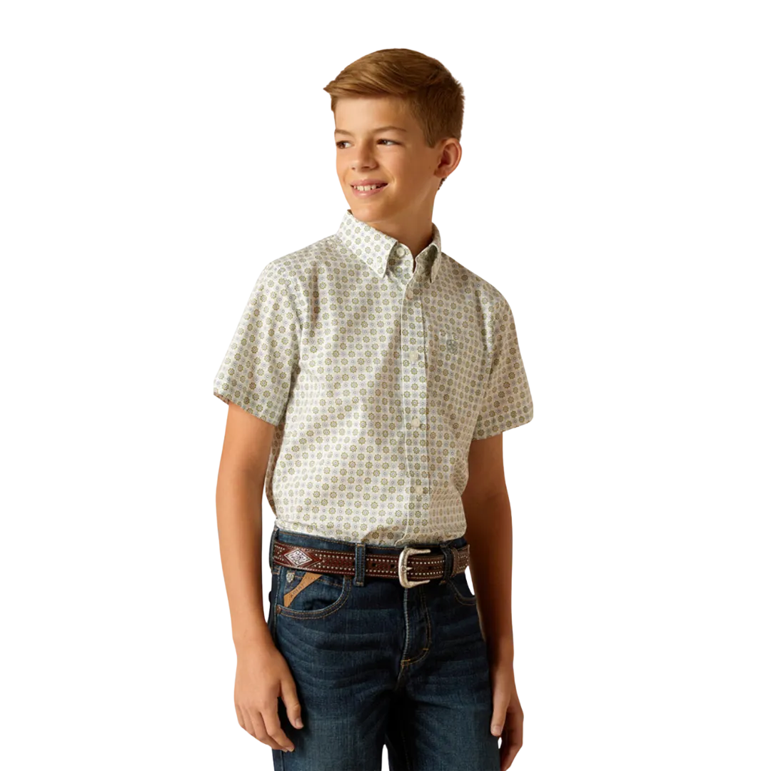 Ariat Kid's Boys Eduardo Classic Print Green Shirt