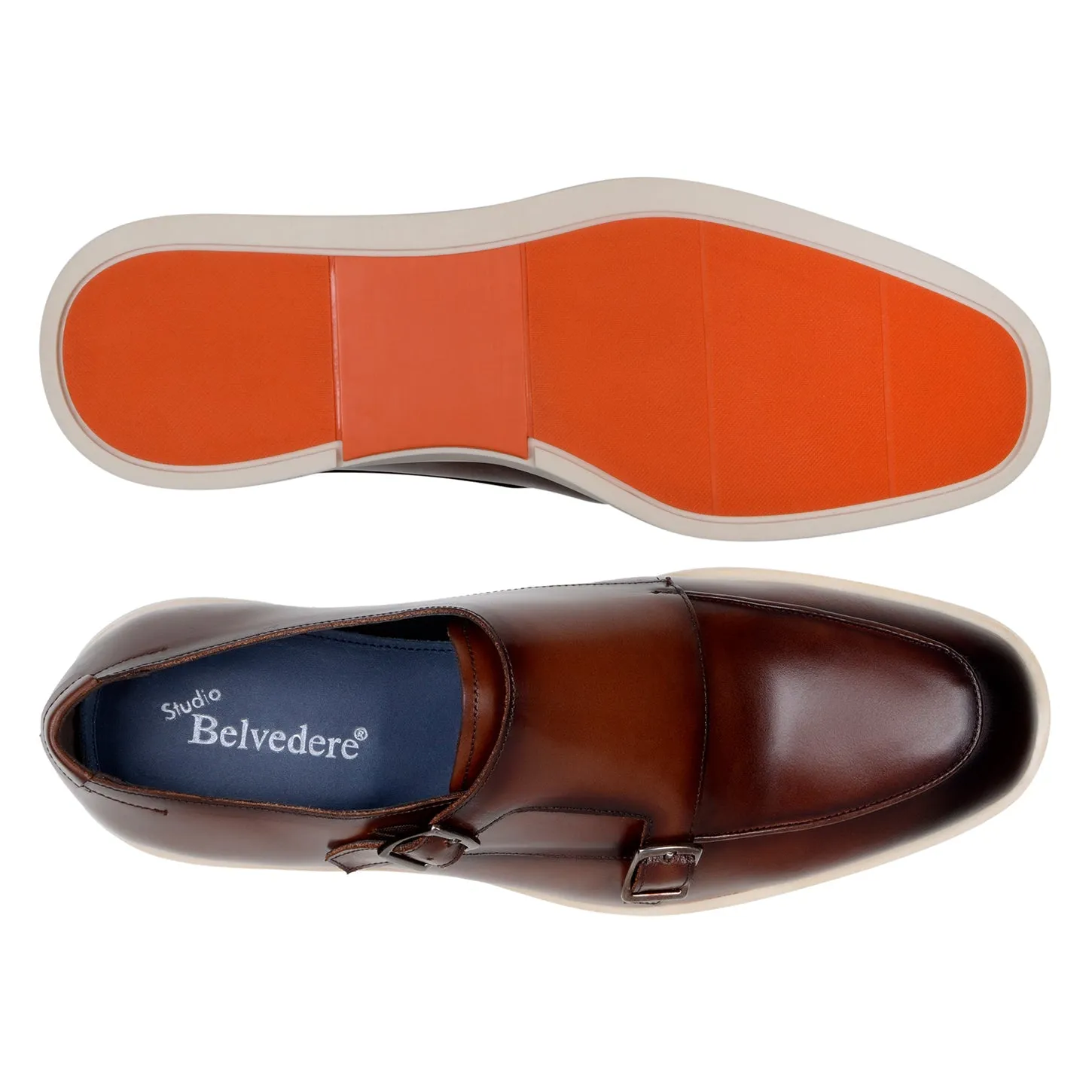 Belvedere Marcio in Cognac Monk Strap Hybrid Dress Shoe