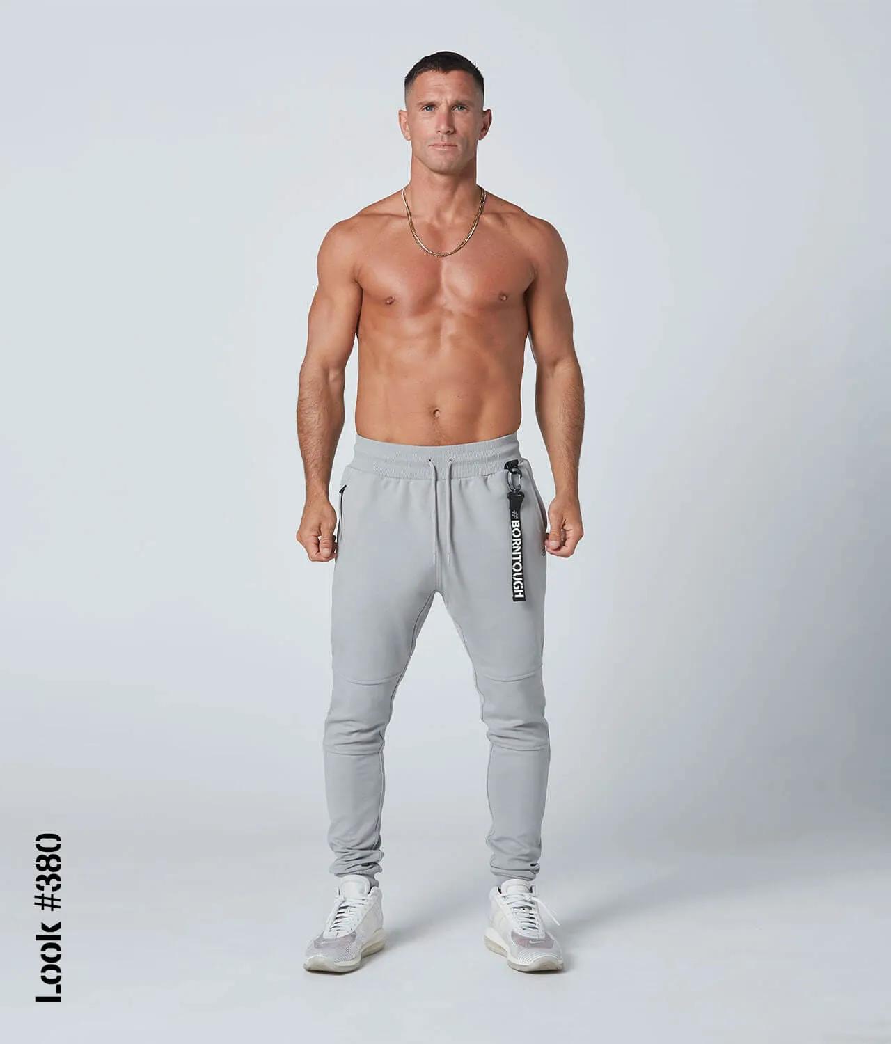 Born Tough Core Fit Zippered Gray Running Jogger Pants for Men