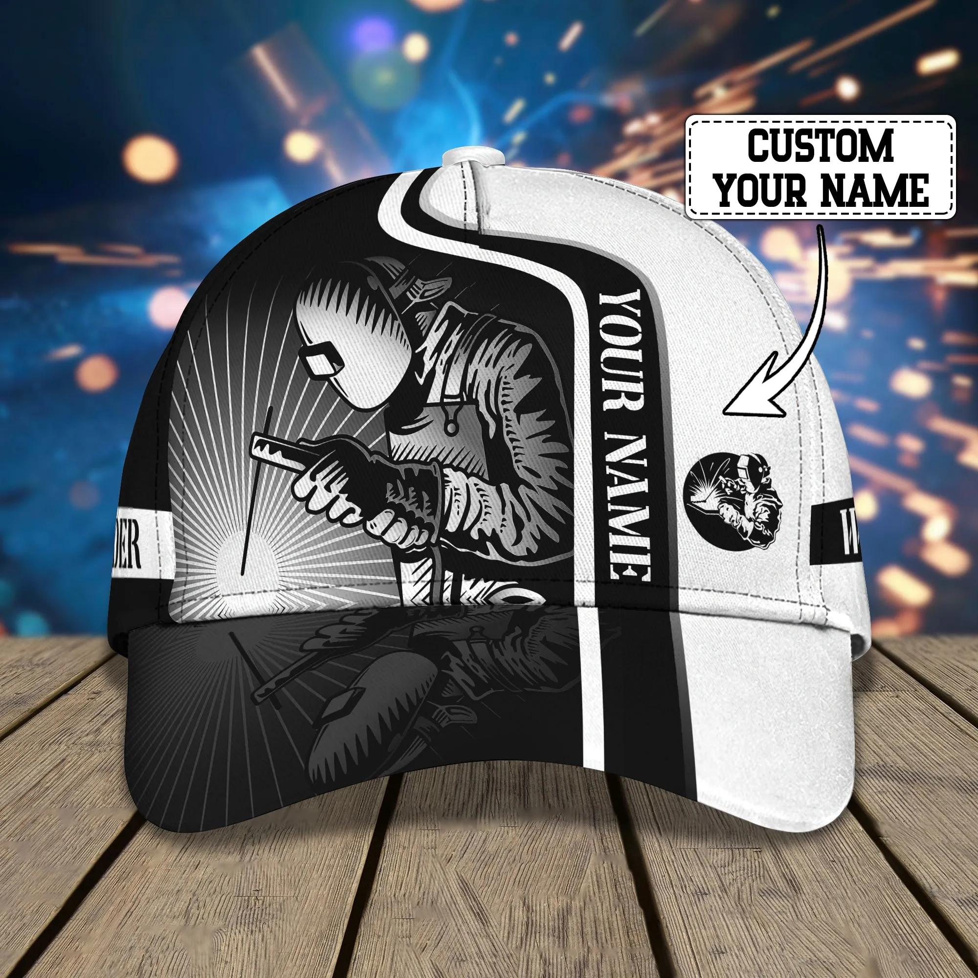Custom Name 3D Full Printed Classic Cap Hat For Welder, Welding Cap Hat