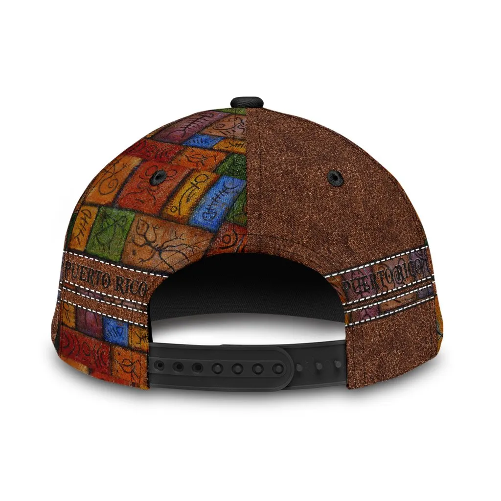 Customized Puerto Rico Cap Hat in Leather Pattern, Puerto Rico Gifts