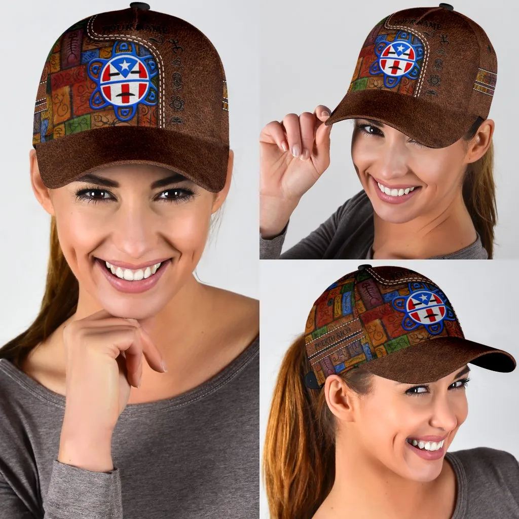 Customized Puerto Rico Cap Hat in Leather Pattern, Puerto Rico Gifts