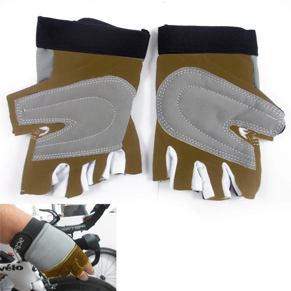 Cycling Gloves Padded Half Finger Bicycle MTB Bike Sports Strap Size S-M Brown