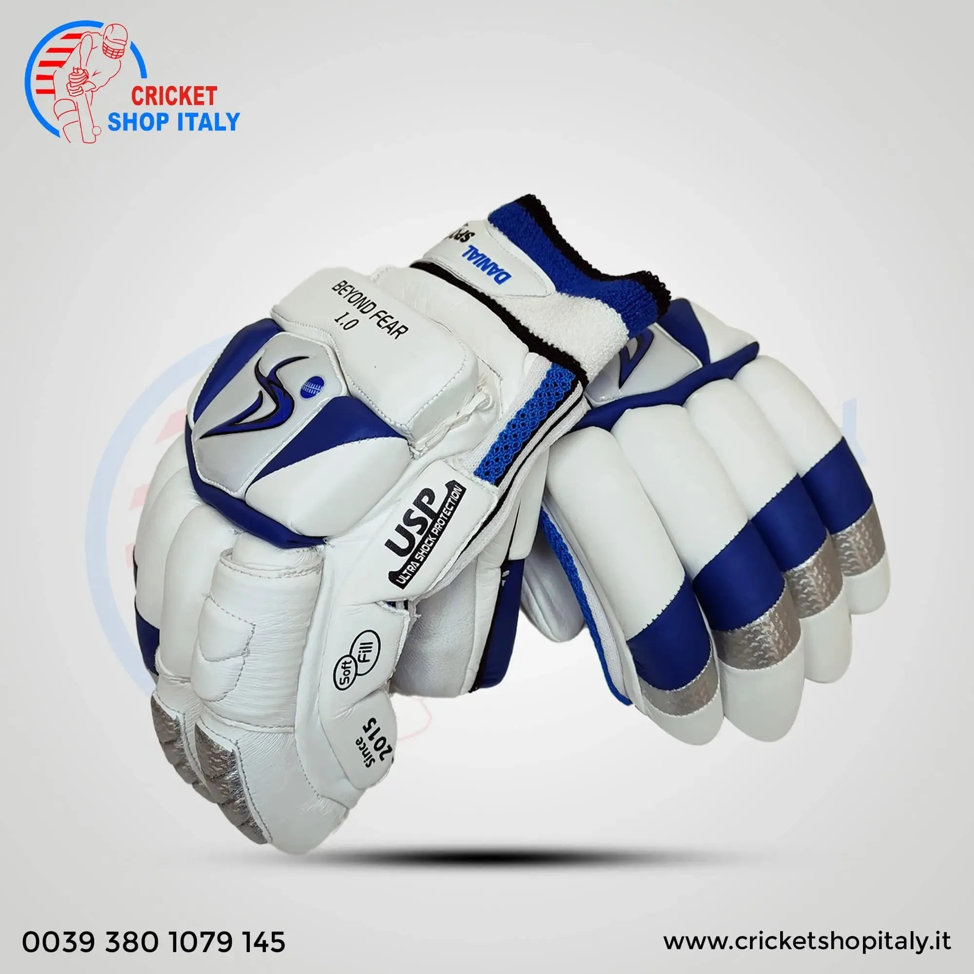 DS D 1.0 White/Blu Batting Gloves Youth