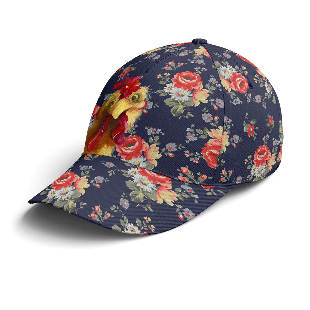 Floral Funny Rooster Baseball Cap Coolspod