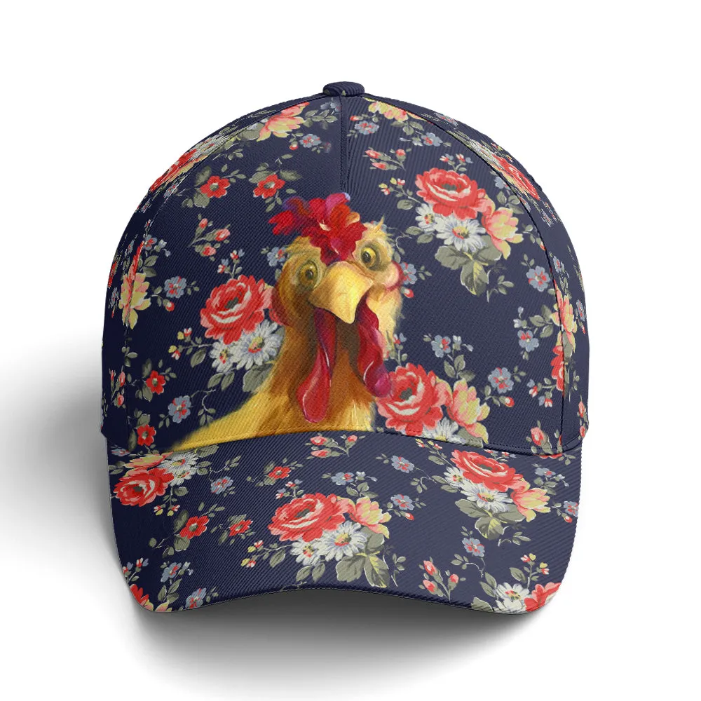 Floral Funny Rooster Baseball Cap Coolspod