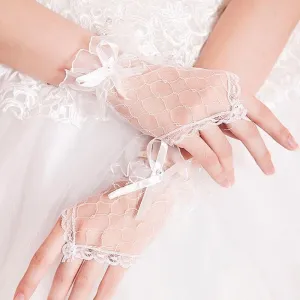 Lace Bowknot Fingerless Cheap Short Wedding Gloves | Bridelily