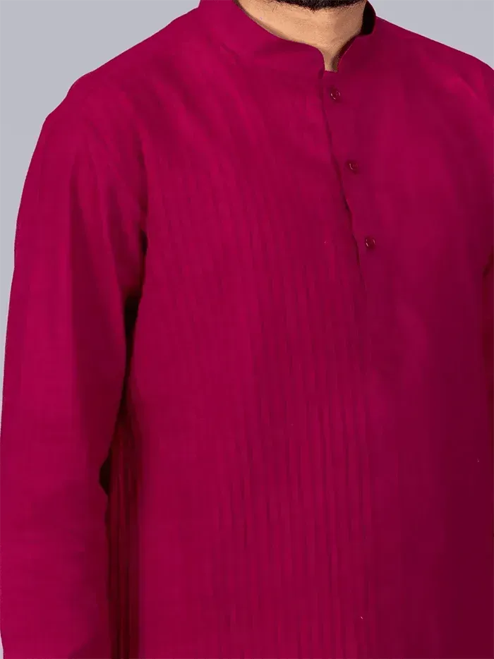 Maroon Handwoven Organic Cotton Pintuck Men kurta
