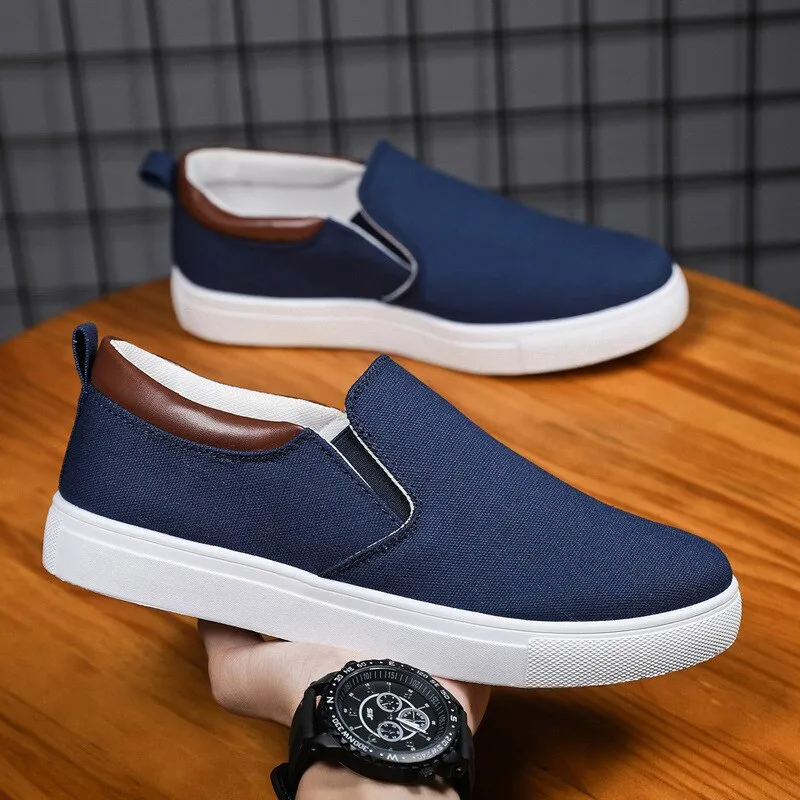 Men Canvas Casual Shoes Male Sneaker Slip-on Vulcanized Flats Non-Leather Shoes