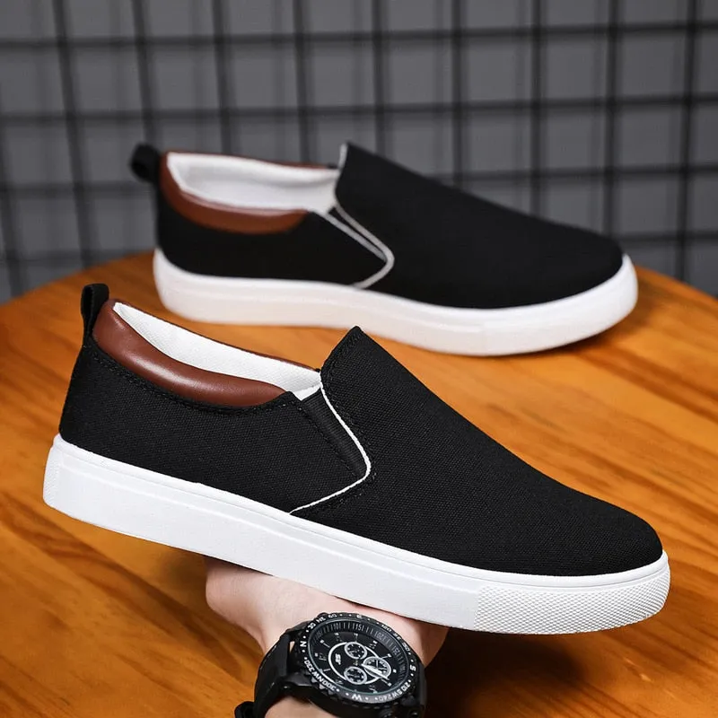 Men Canvas Casual Shoes Male Sneaker Slip-on Vulcanized Flats Non-Leather Shoes