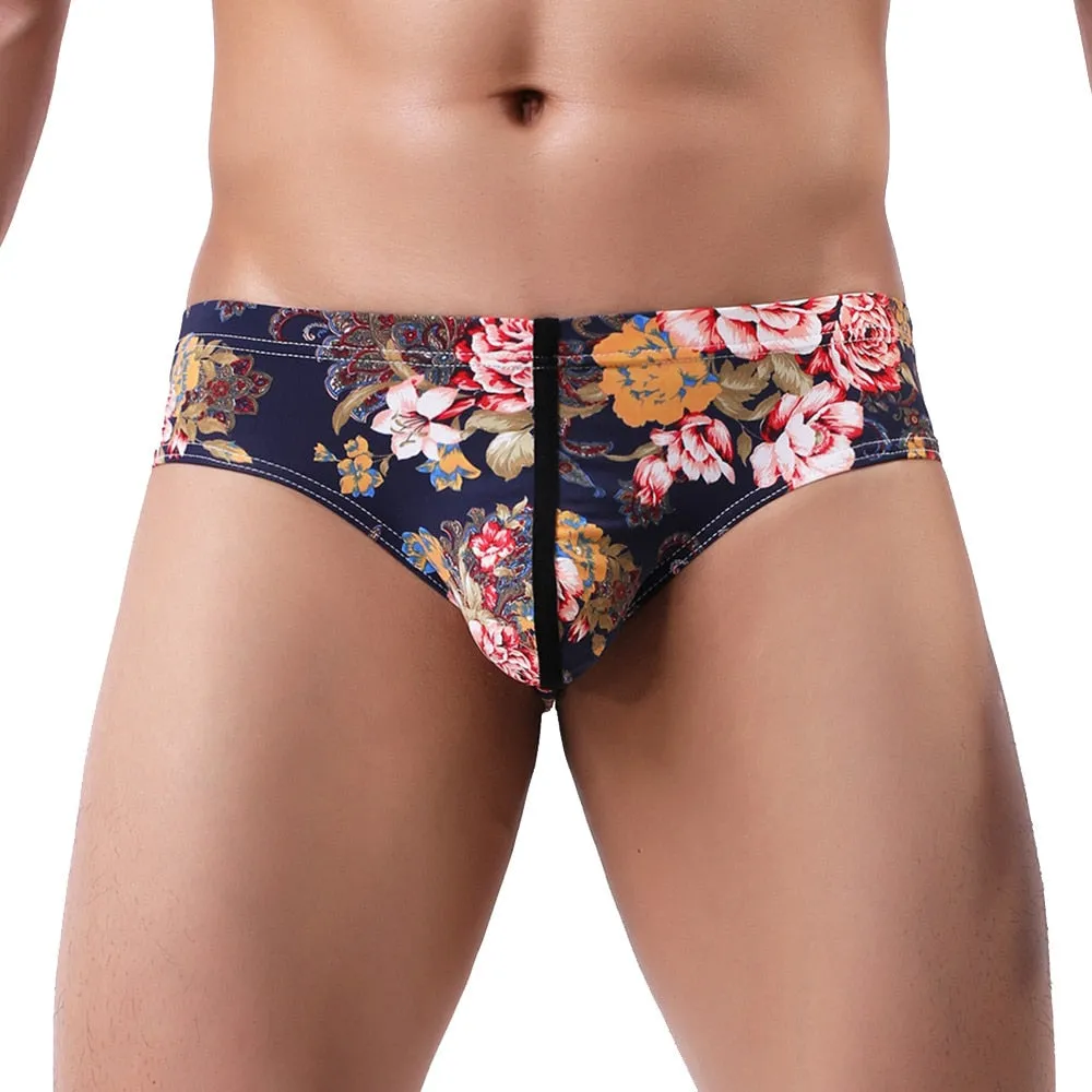 Men Patchwork Print Flat Bikini
