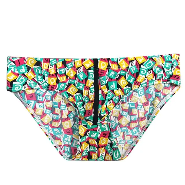 Men Patchwork Print Flat Bikini