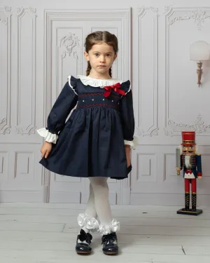 Navy Smocked Christmas Dress