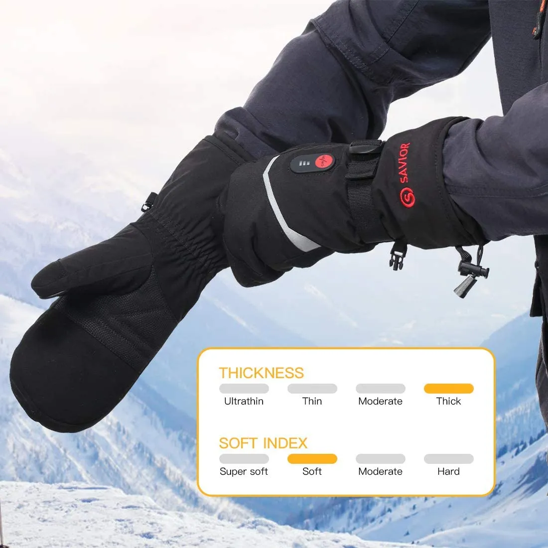 Savior Electric Heated Mittens | Thick 7.4V Rechargeable Warming Mittens For Skiing