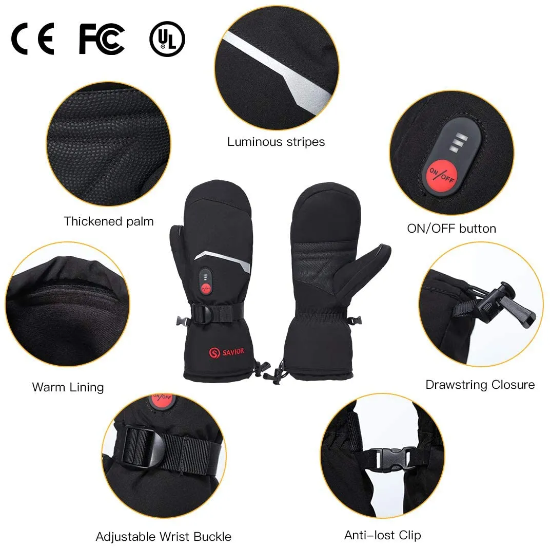 Savior Electric Heated Mittens | Thick 7.4V Rechargeable Warming Mittens For Skiing