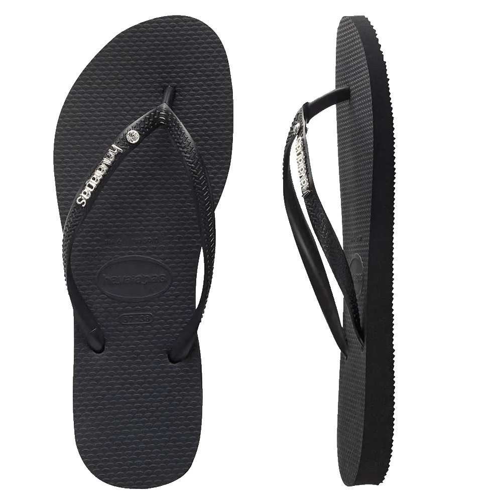 Slim Metal Logo Crystal Thongs