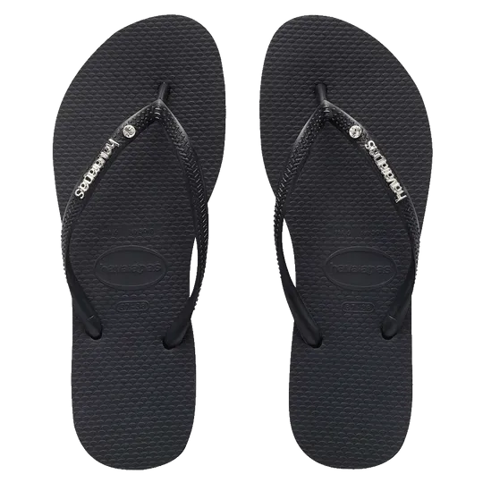 Slim Metal Logo Crystal Thongs