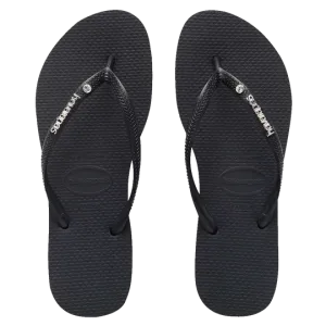 Slim Metal Logo Crystal Thongs