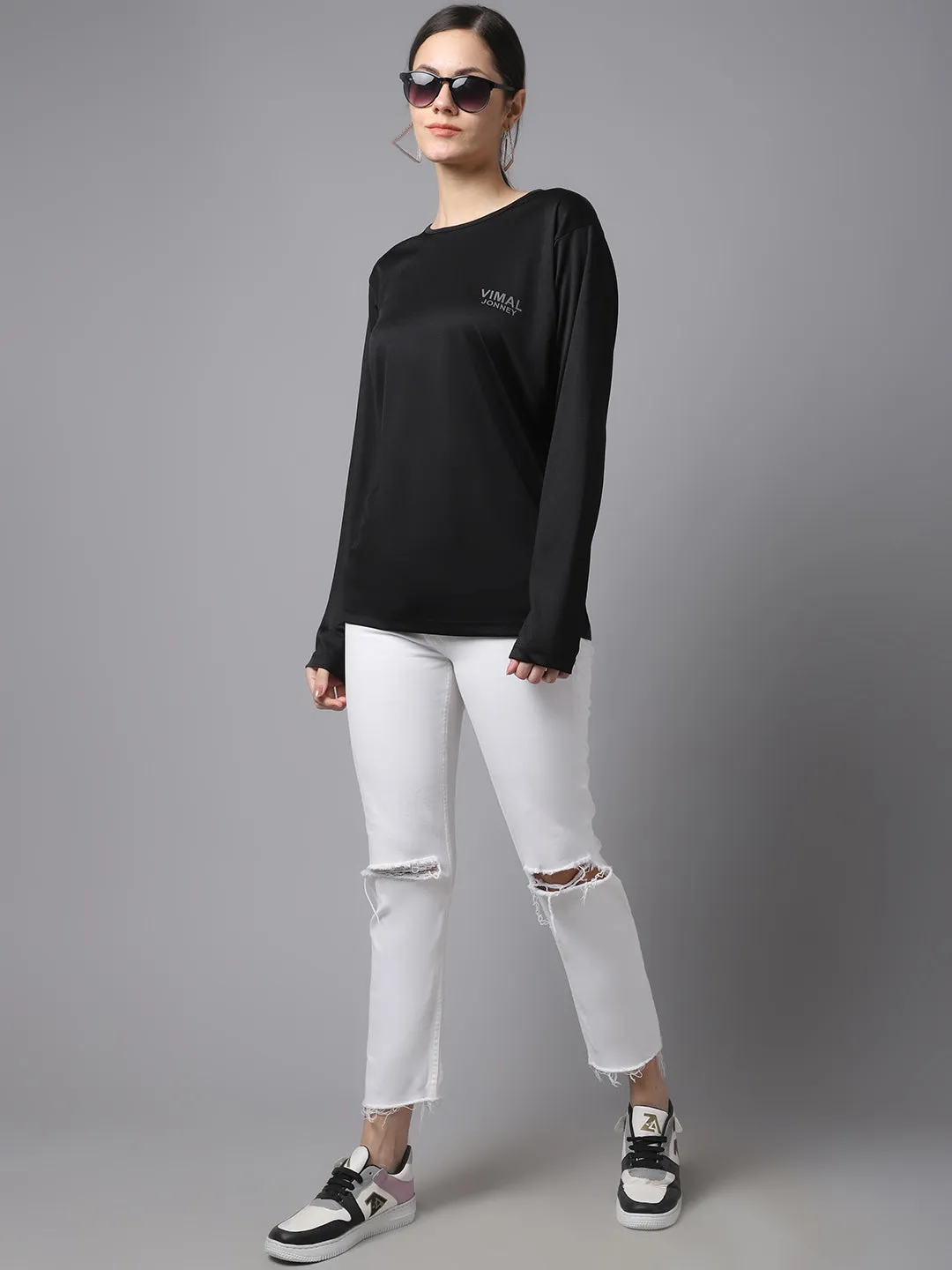 Vimal Jonney Dryfit Lycra Black FullSleeve T-Shirt For Women